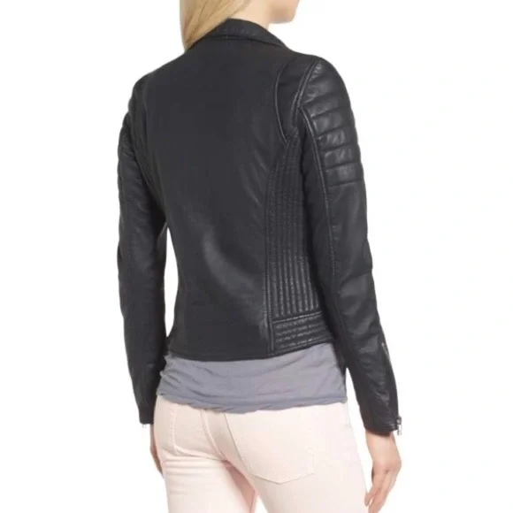 (NWT) Goosecraft Dual Zip Leather Black Biker Jacket, Medium